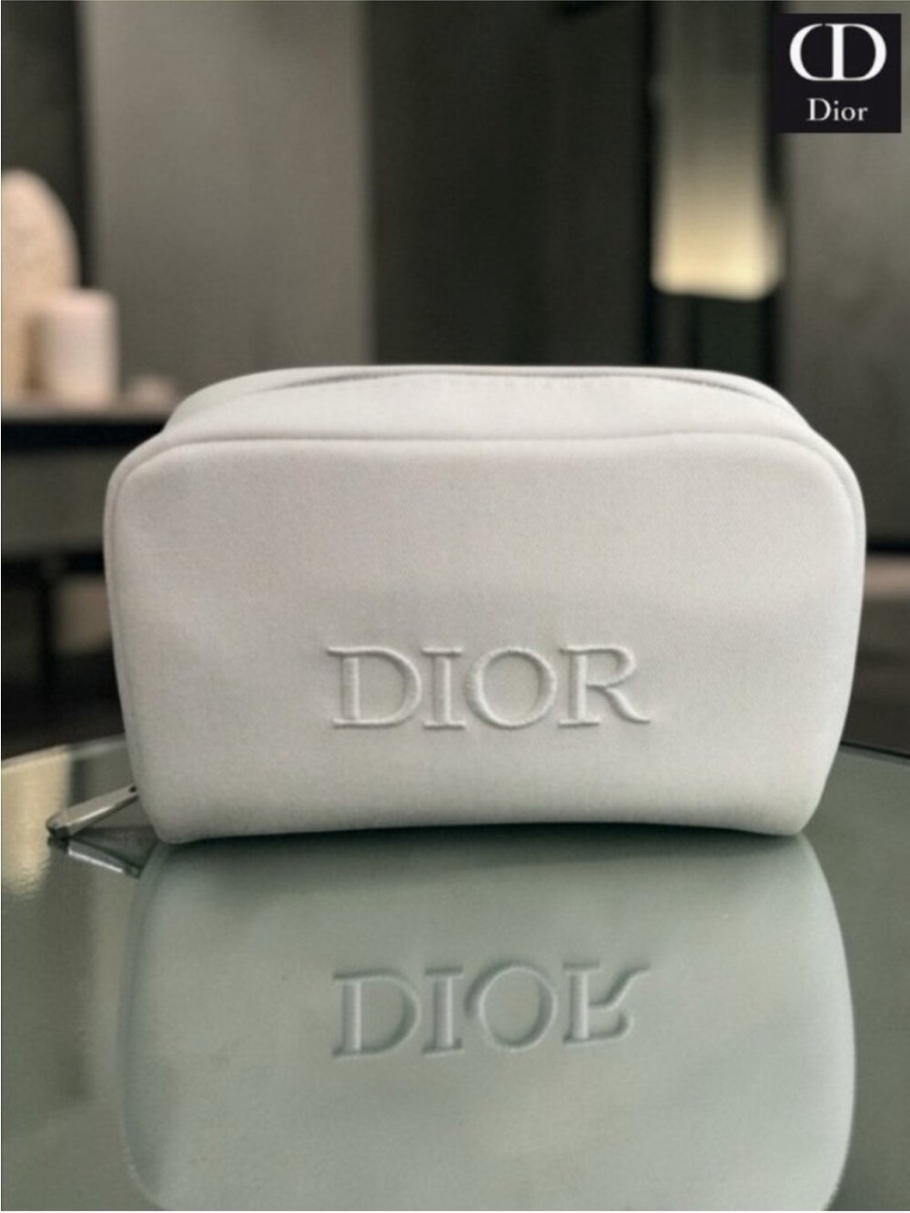 Dior Cream Embossed Logo Cosmetic Case New in Package